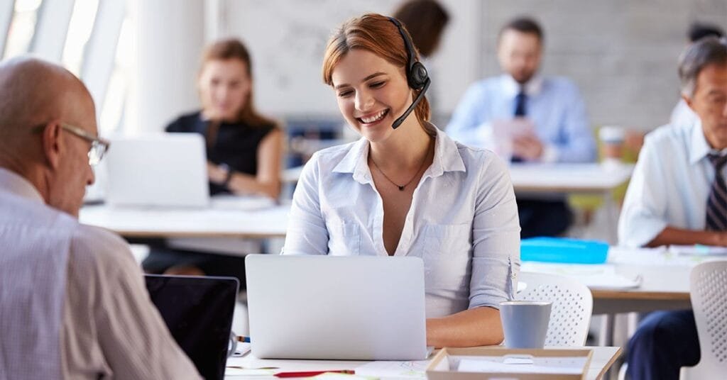 Customer support team assisting an online business